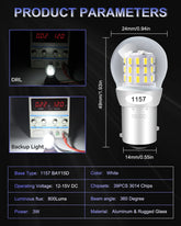 Alopee 12V-15V DC Bright 1157 LED Bulb White 2357 LED Bulb 7528 Bulb 2057 LED Bulb BAY15D 33SMD 2835Chip Replacement for LED Reverse Lights, Back up Lights, Pack of 2